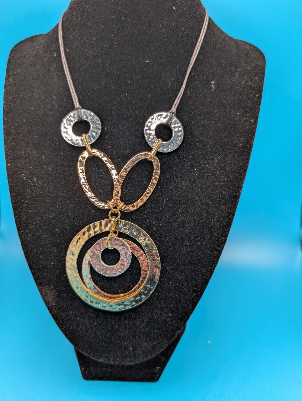 Mixed Metal Hammered Circle Pendant Necklace - Women Jewelry